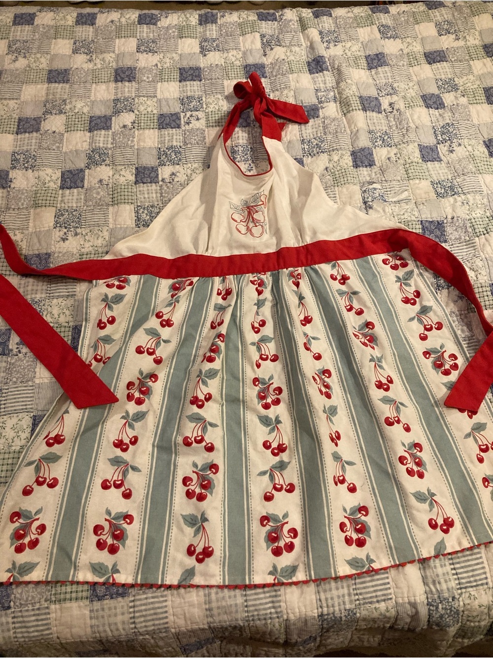 Cherry Print Apron with Red Trim